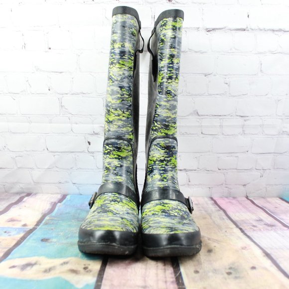 LL Bean Mariner Blue Camouflage Knee High Wellie Rain Boots Size 7 M - Picture 4 of 9